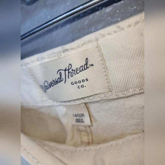 Universal Thread Y2K Cream Distressed Straight Leg Jeans Women's 14/32R Raw Hem - Picture 3 of 7